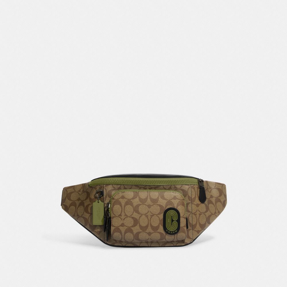 COACH CC019 Track Belt Bag In Signature Canvas With Coach Patch QB/Khaki/Olive Green