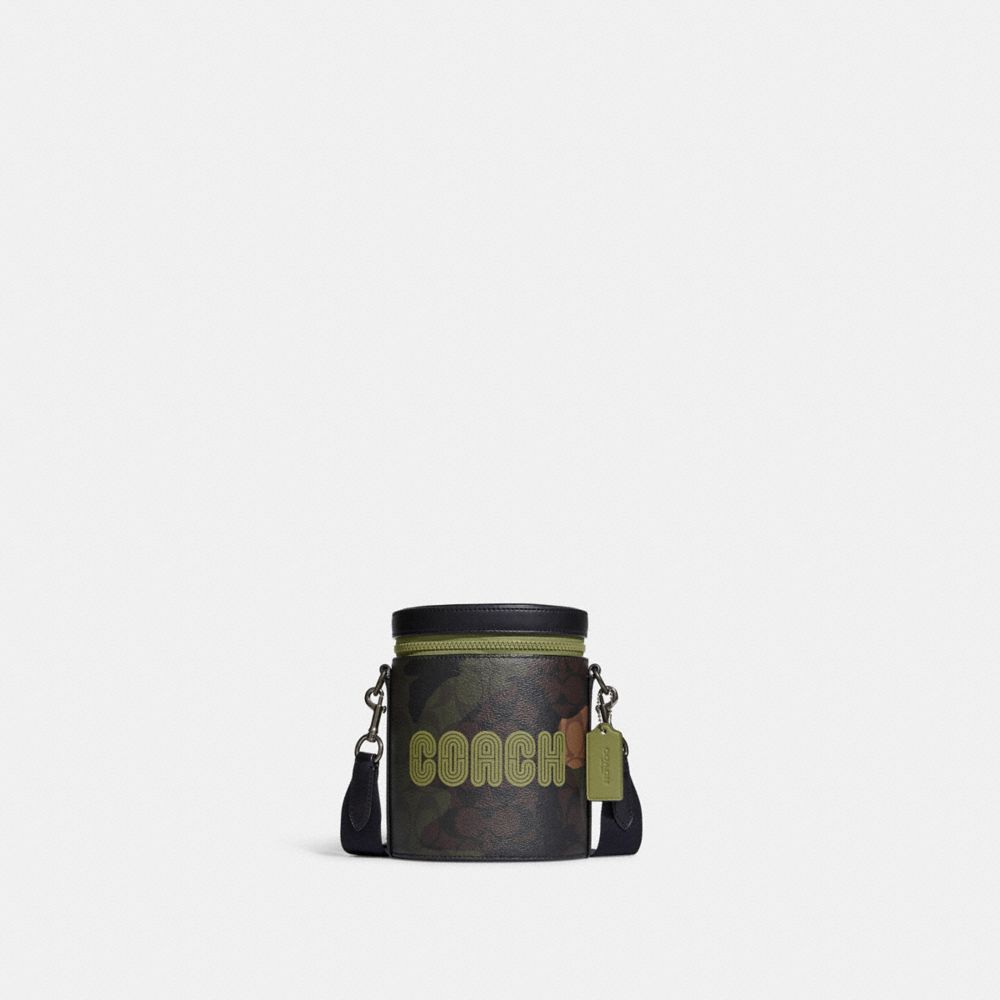 COACH CC024 Barrel Crossbody In Signature Canvas With Camo Print And Coach Patch QB/KHAKI/OLIVE GREEN MULTI