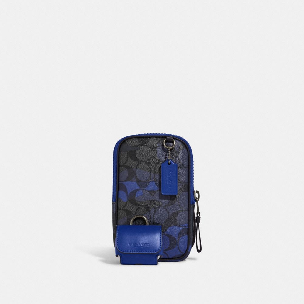 COACH CC026 Multifunction Phone Pack In Signature Canvas With Camo Print GUNMETAL/CHARCOAL/SPORT BLUE MULTI