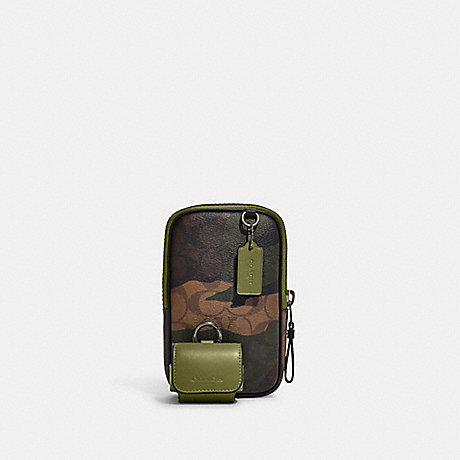 COACH CC026 Multifunction Phone Pack In Signature Canvas With Camo Print QB/Khaki/Olive Green Multi