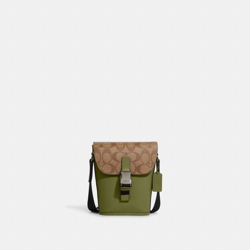 Track Small Flap Crossbody In Colorblock Signature Canvas - CC027 - QB/Khaki/Olive Green