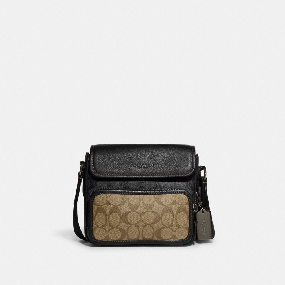 COACH CC032 Sullivan Flap Crossbody In Blocked Signature Canvas GUNMETAL/KHAKI/CHARCOAL