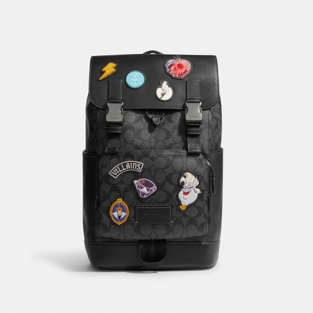 Disney X Coach Track Backpack In Signature Canvas With Patches - CC036 - Gunmetal/Charcoal/Black Multi