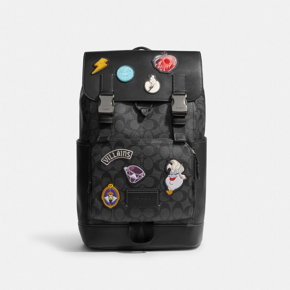 COACH CC036 Disney X Coach Track Backpack In Signature Canvas With Patches Gunmetal/Charcoal/Black Multi