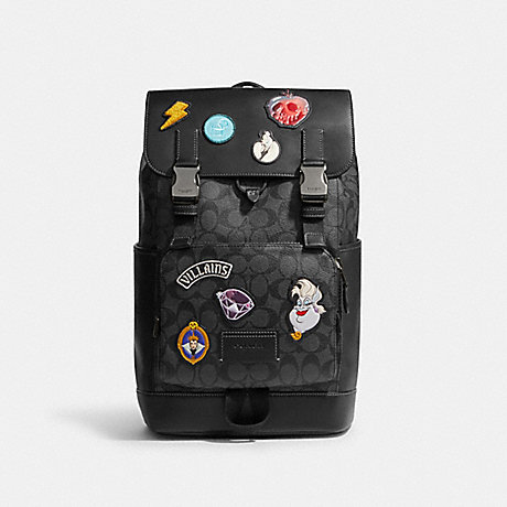 COACH CC036 Disney X Coach Track Backpack In Signature Canvas With Patches Gunmetal/Charcoal/Black Multi