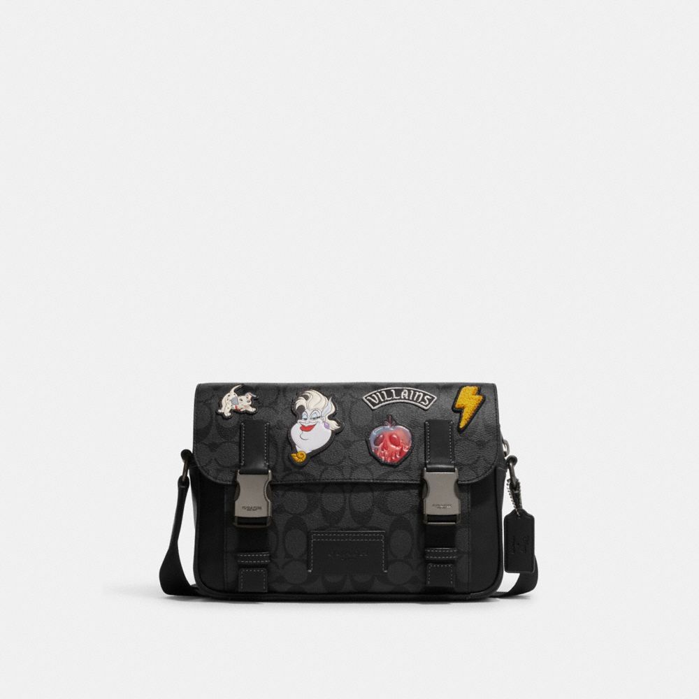 COACH CC037 Disney X Coach Track Crossbody In Signature Canvas With Patches Gunmetal/Charcoal/Black Multi