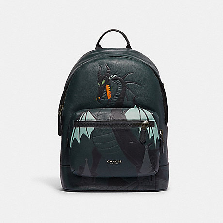 COACH CC043 Disney X Coach West Backpack With Maleficent Dragon Motif QB/Pine Green Multi