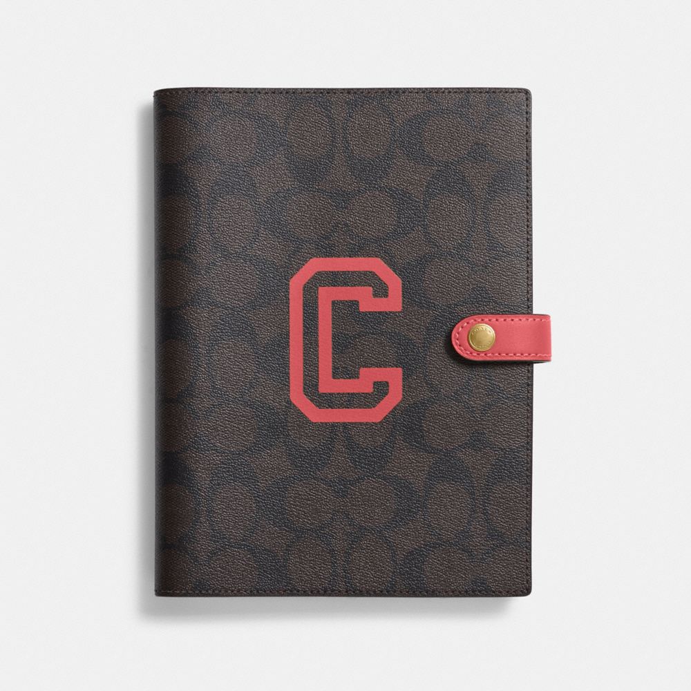 COACH CC055 Notebook In Signature Canvas With Varsity Motif Im/Brown Watermelon