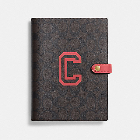 COACH CC055 Notebook In Signature Canvas With Varsity Motif Im/Brown-Watermelon