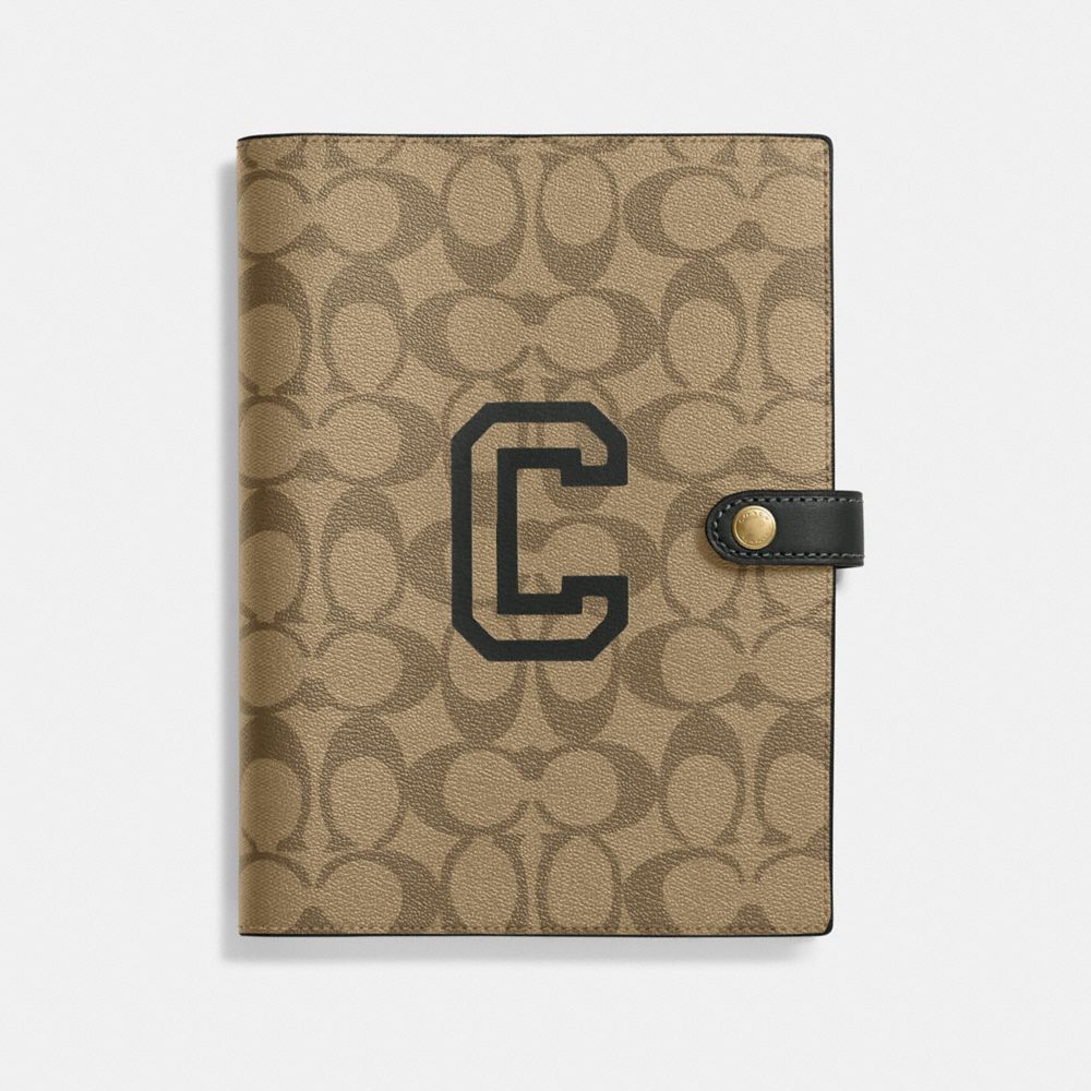 COACH CC055 Notebook In Signature Canvas With Varsity Motif Im/Khaki Amazon Green Multi