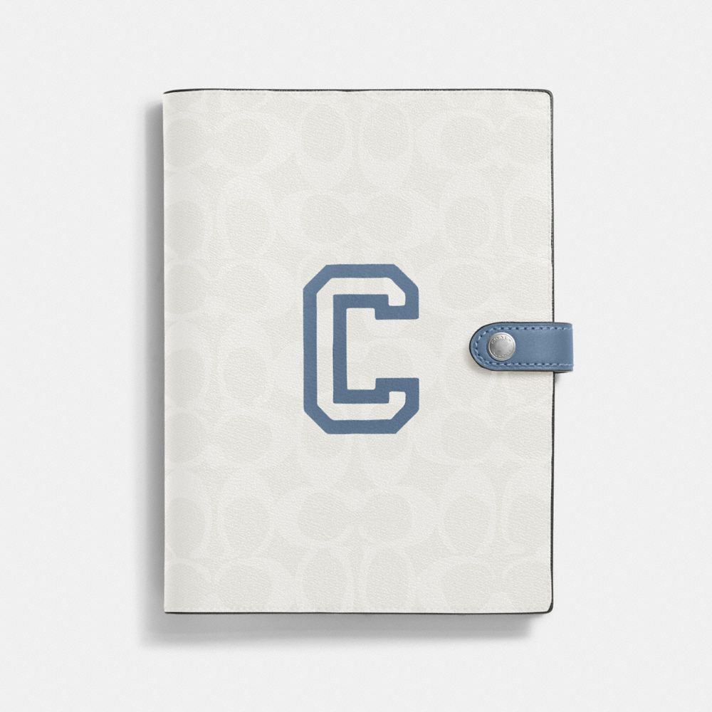 COACH CC055 Notebook In Signature Canvas With Varsity Motif SILVER/CHALK/INDIGO