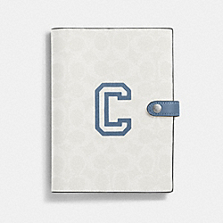 COACH CC055 Notebook In Signature Canvas With Varsity Motif SILVER/CHALK/INDIGO