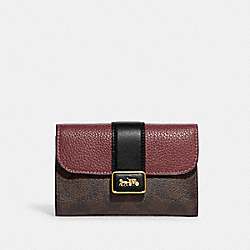 Medium Grace Wallet In Signature Canvas - CC060 - Gold/Brown Black Multi