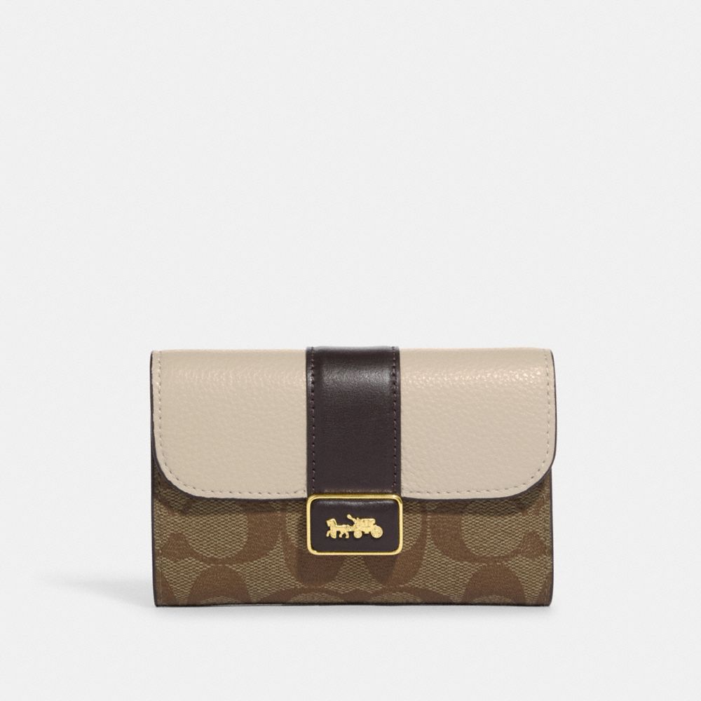 COACH CC060 Medium Grace Wallet In Signature Canvas GOLD/LIGHT KHAKI CHALK MULTI