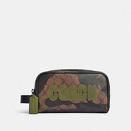 COACH CC063 Small Travel Kit In Signature Canvas With Camo Print And Coach Patch QB/Khaki/Olive Green Multi
