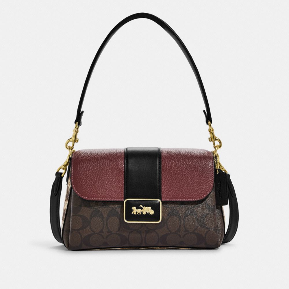 COACH CC066 Grace Shoulder Bag In Signature Canvas Gold/Brown Black Multi