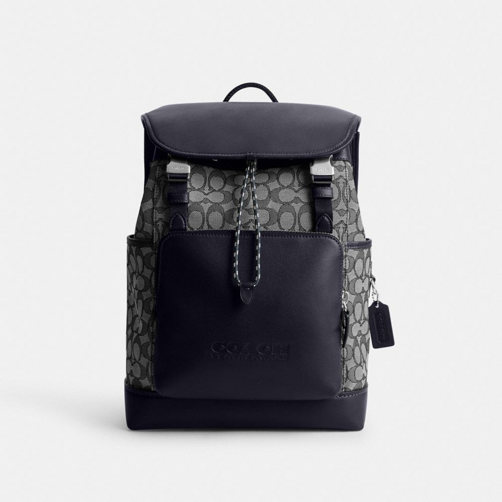 COACH CC071 League Flap Backpack In Signature Jacquard Midnight Navy