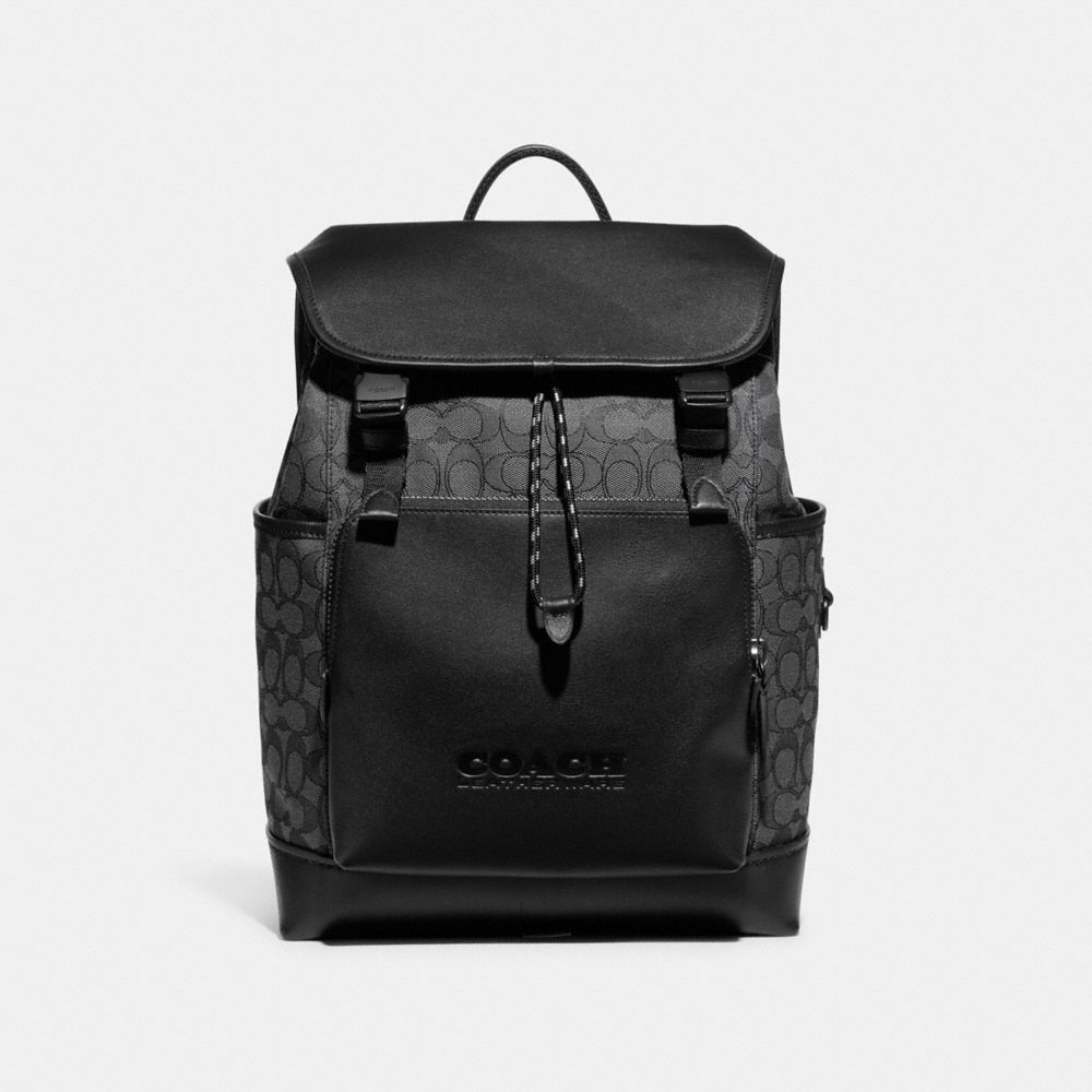 League Flap Backpack In Signature Jacquard - CC071 - Charcoal/Black