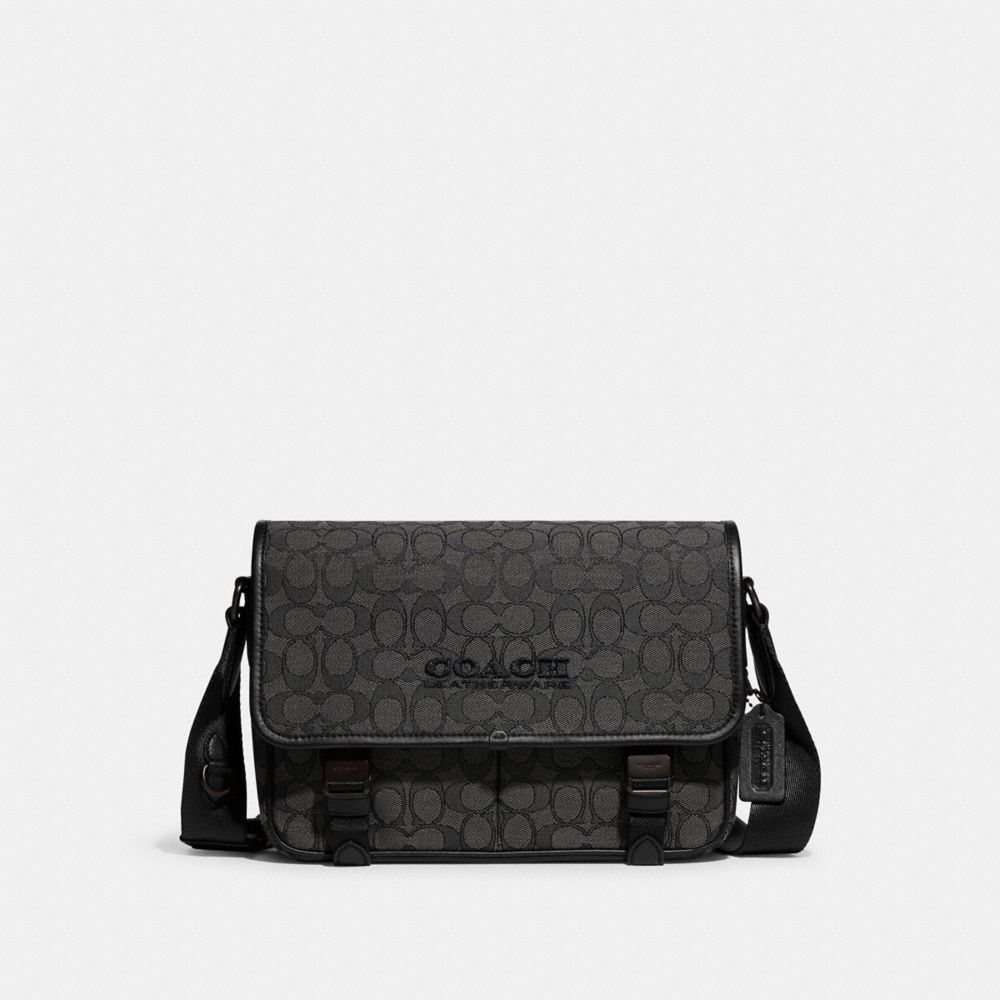 COACH CC074 League Messenger Bag In Signature Jacquard Charcoal/Black