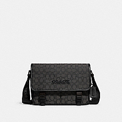 League Messenger Bag In Signature Jacquard - CC074 - Charcoal/Black