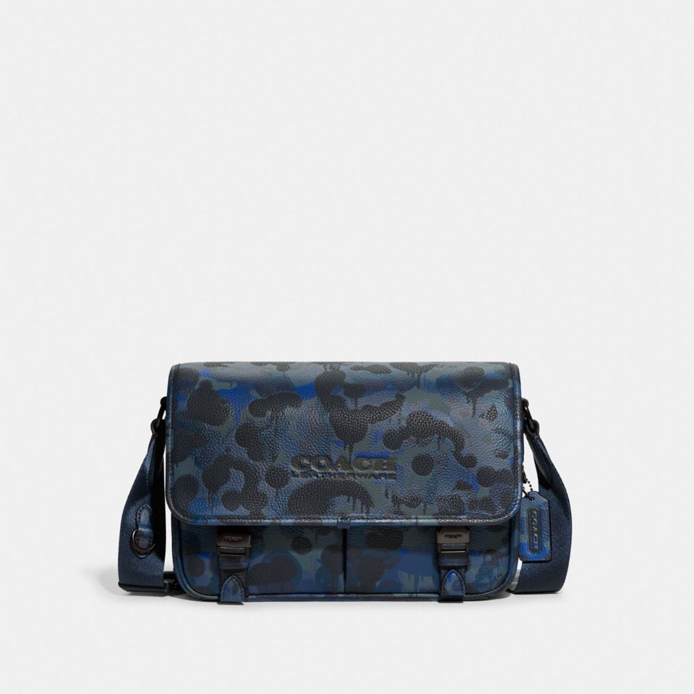 COACH CC076 League Messenger Bag With Camo Print Blue/Midnight Navy