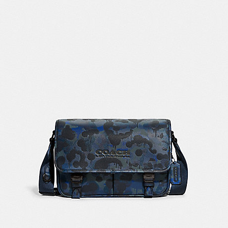COACH CC076 League Messenger Bag With Camo Print Blue/Midnight-Navy
