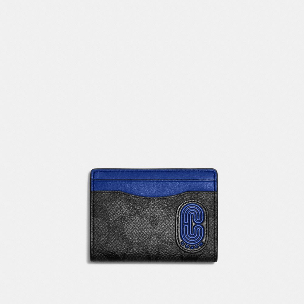 COACH CC083 Magnetic Card Case In Signature Canvas With Coach Patch Gunmetal/Charcoal/Sport Blue Multi