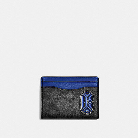 COACH CC083 Magnetic Card Case In Signature Canvas With Coach Patch Gunmetal/Charcoal/Sport Blue Multi