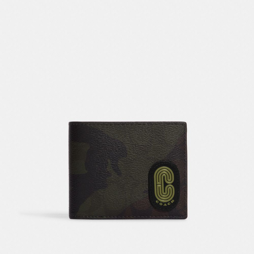 3 In 1 Wallet In Signature Canvas With Camo Print And Coach Patch - CC084 - QB/Khaki/Olive Green Multi