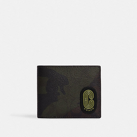 COACH CC084 3 In 1 Wallet In Signature Canvas With Camo Print And Coach Patch QB/Khaki/Olive-Green-Multi
