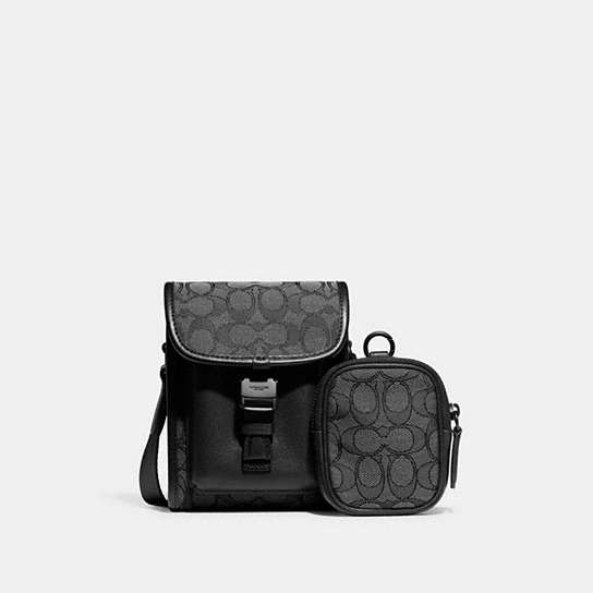CC086 - Charter North/South Crossbody With Hybrid Pouch In Signature Jacquard Charcoal/Black