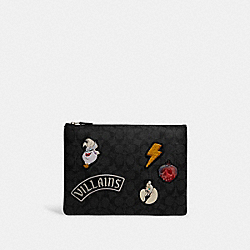 Disney X Coach Large Pouch In Signature Canvas With Patches - CC093 - Gunmetal/Charcoal/Black Multi