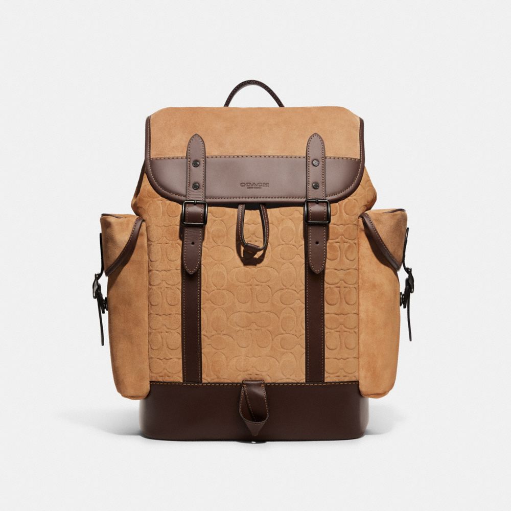 COACH CC099 Hitch Backpack In Signature Suede Caramel/Mahogany