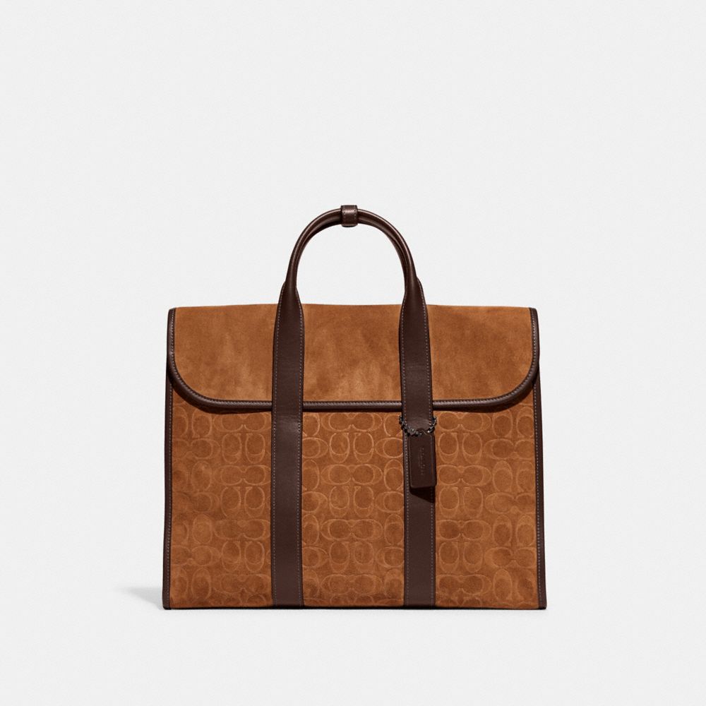 COACH CC107 Gotham Portfolio In Signature Suede BARK/MAHOGANY