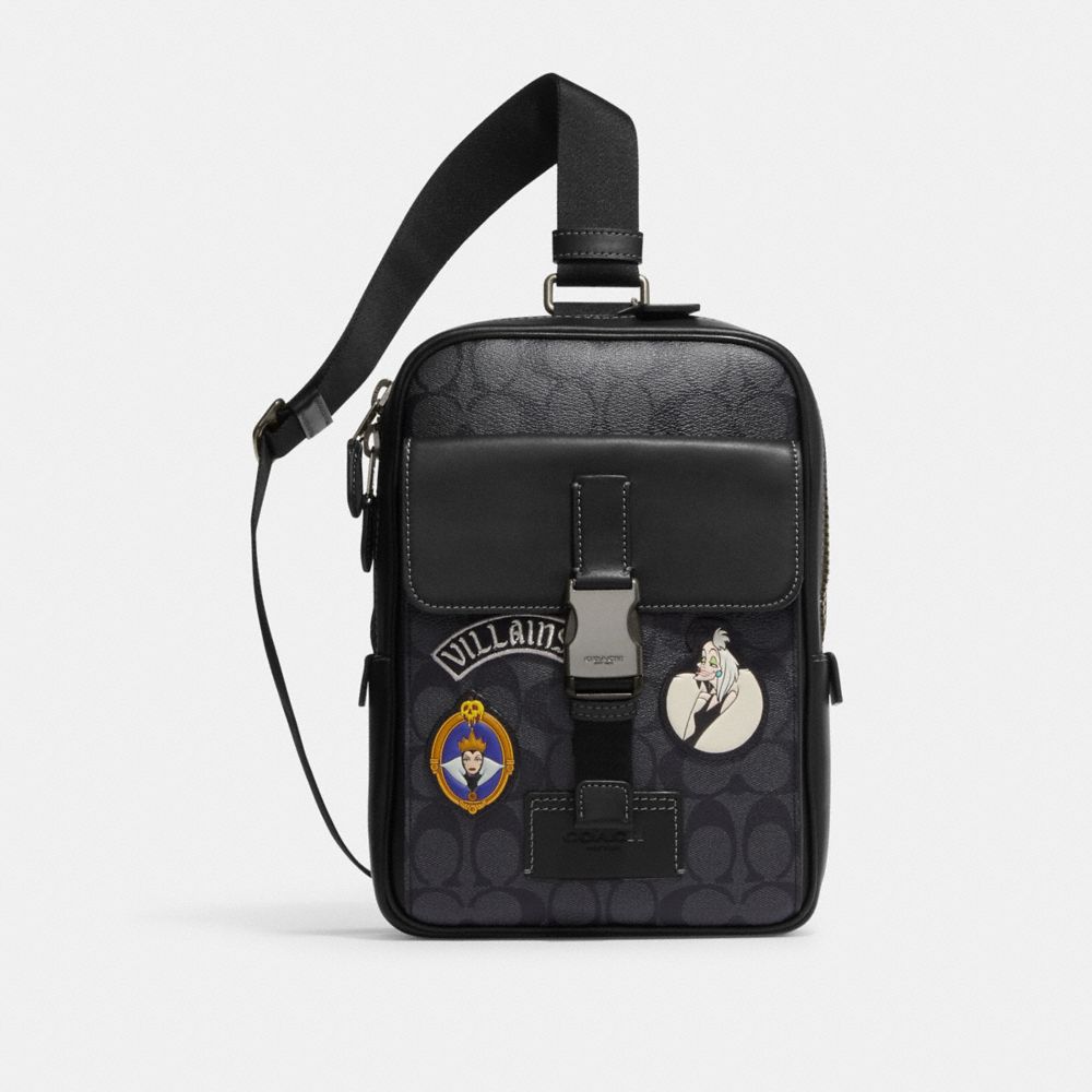 COACH CC113 Disney X Coach Track Pack In Signature Canvas With Patches GUNMETAL/CHARCOAL/BLACK MULTI