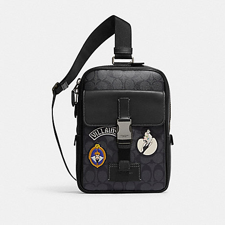 COACH CC113 Disney X Coach Track Pack In Signature Canvas With Patches Gunmetal/Charcoal/Black-Multi