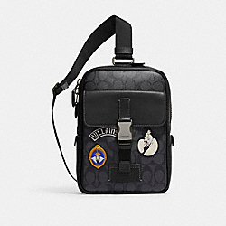COACH CC113 Disney X Coach Track Pack In Signature Canvas With Patches GUNMETAL/CHARCOAL/BLACK MULTI