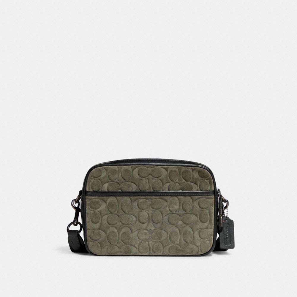 COACH CC115 Flight Bag In Signature Suede Dark Army/Black