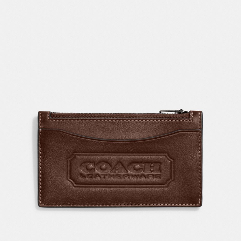 CC120 - Zip Card Case With Coach Badge Dark Saddle