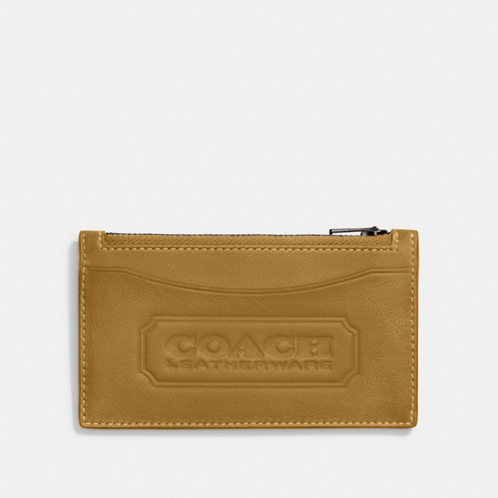 COACH CC120 Zip Card Case With Coach Badge FLAX