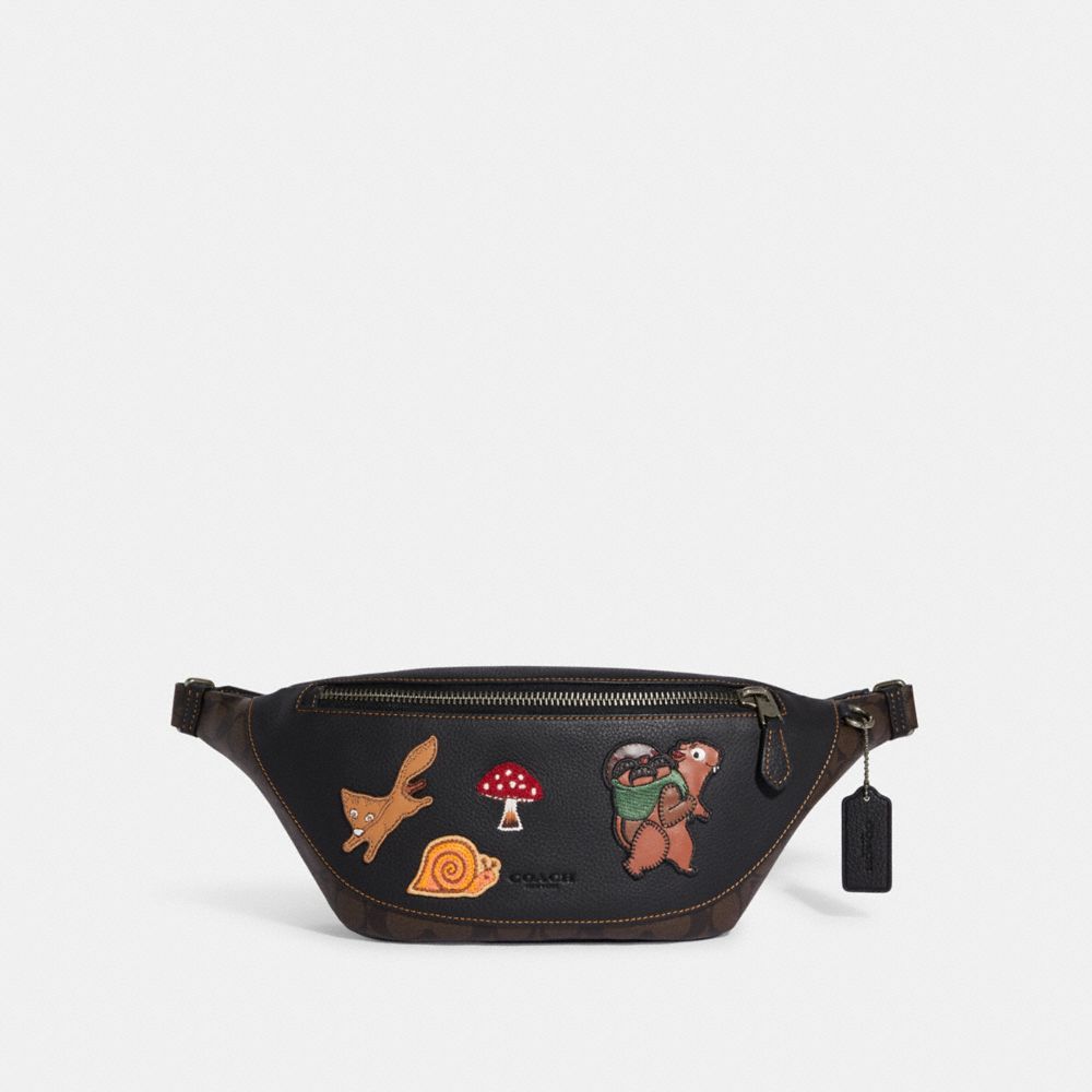 Warren Belt Bag In Signature Canvas With Creature Patches - CC122 - QB/Black/Mahogany Multi