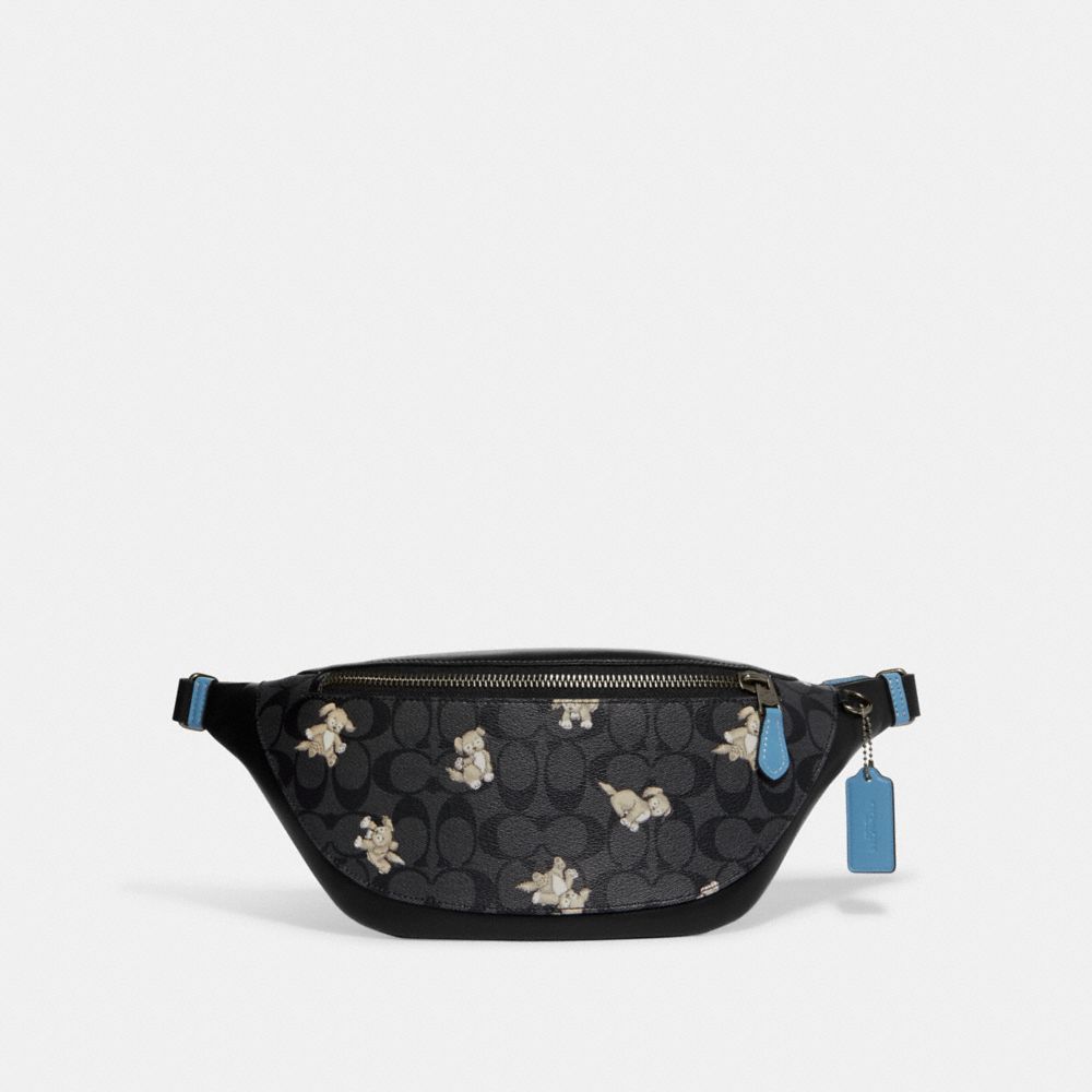 COACH CC123 Warren Belt Bag In Signature Canvas With Creature Print GUNMETAL/CHARCOAL MULTI