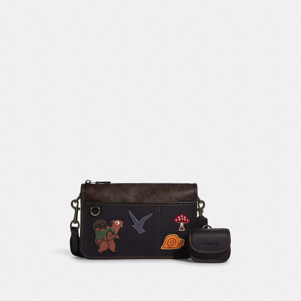 HERITAGE CONVERTIBLE CROSSBODY WITH HYBRID POUCH IN SIGNATURE CANVAS WITH CREATURE PATCHES