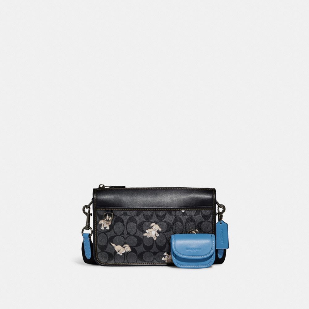 COACH CC131 Heritage Convertible Crossbody In Signature Canvas With Creature Print GUNMETAL/CHARCOAL/BLACK MULTI