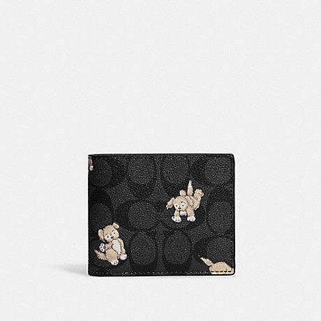 COACH CC135 3 In 1 Wallet In Signature Canvas With Creature Print Gunmetal/Charcoal/Black Multi