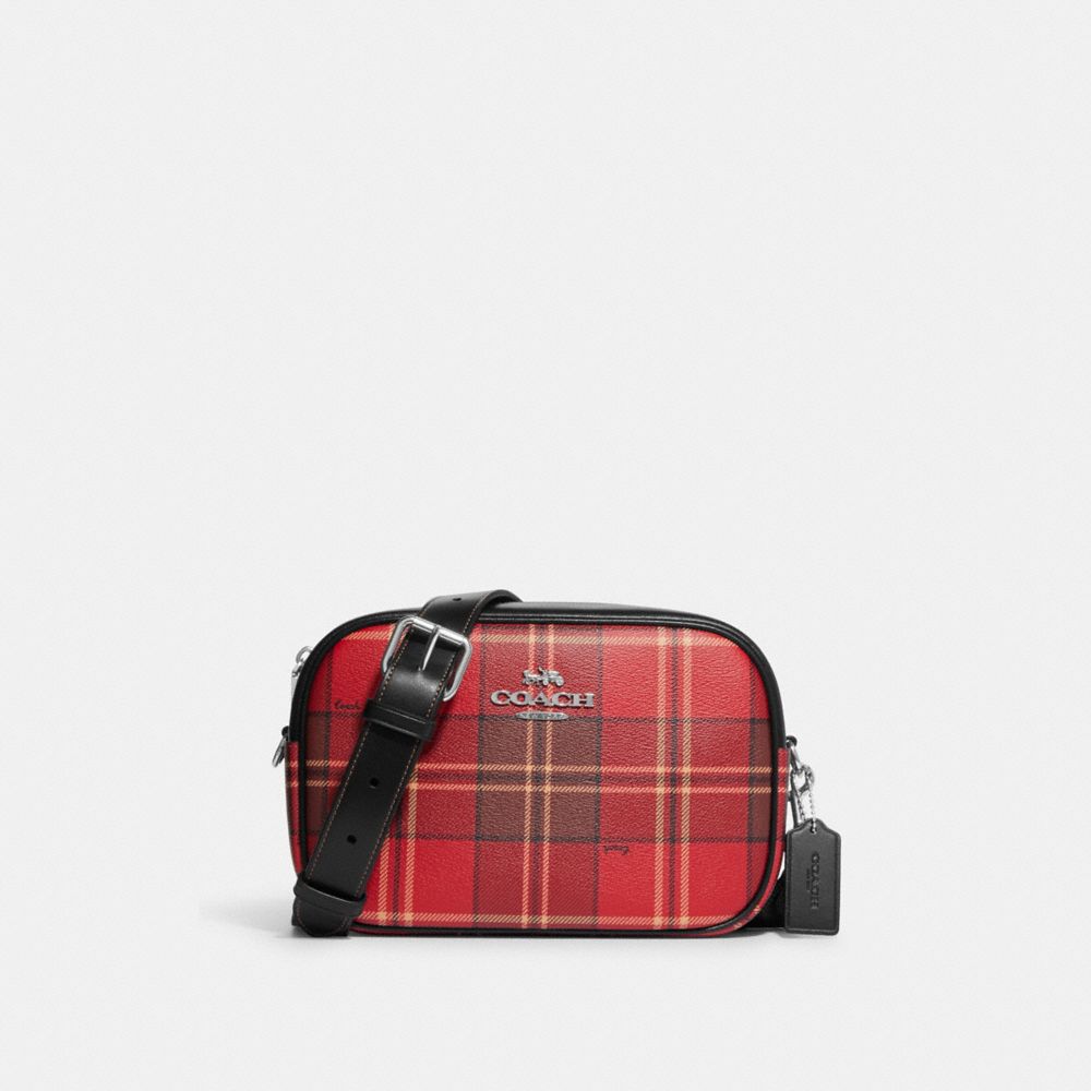 COACH CC146 Jamie Camera Bag With Tartan Plaid Print SV/RED/BLACK MULTI