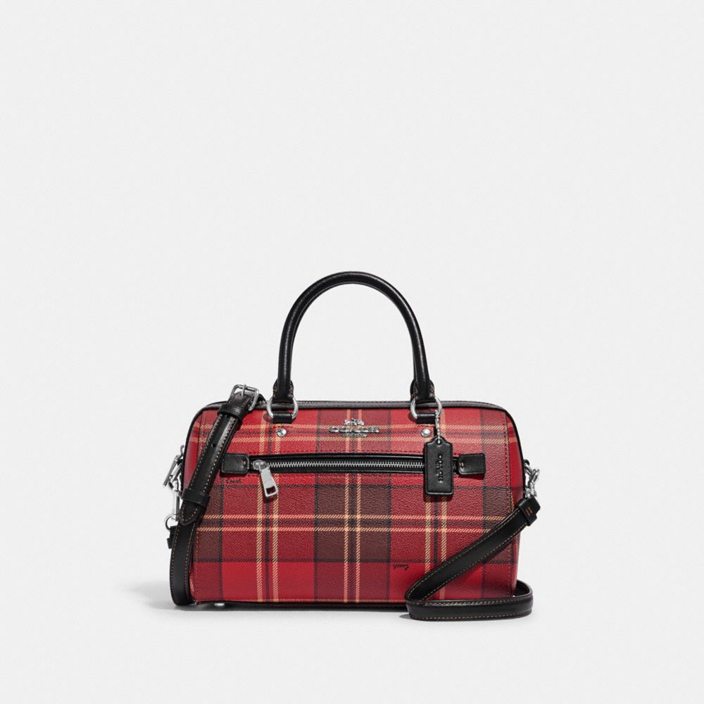 Rowan Satchel With Tartan Plaid Print - CC147 - SV/Red/Black Multi