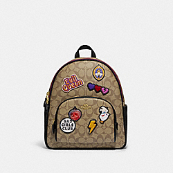 COACH CC148 Disney X Coach Court Backpack In Signature Canvas With Patches GOLD/KHAKI MULTI