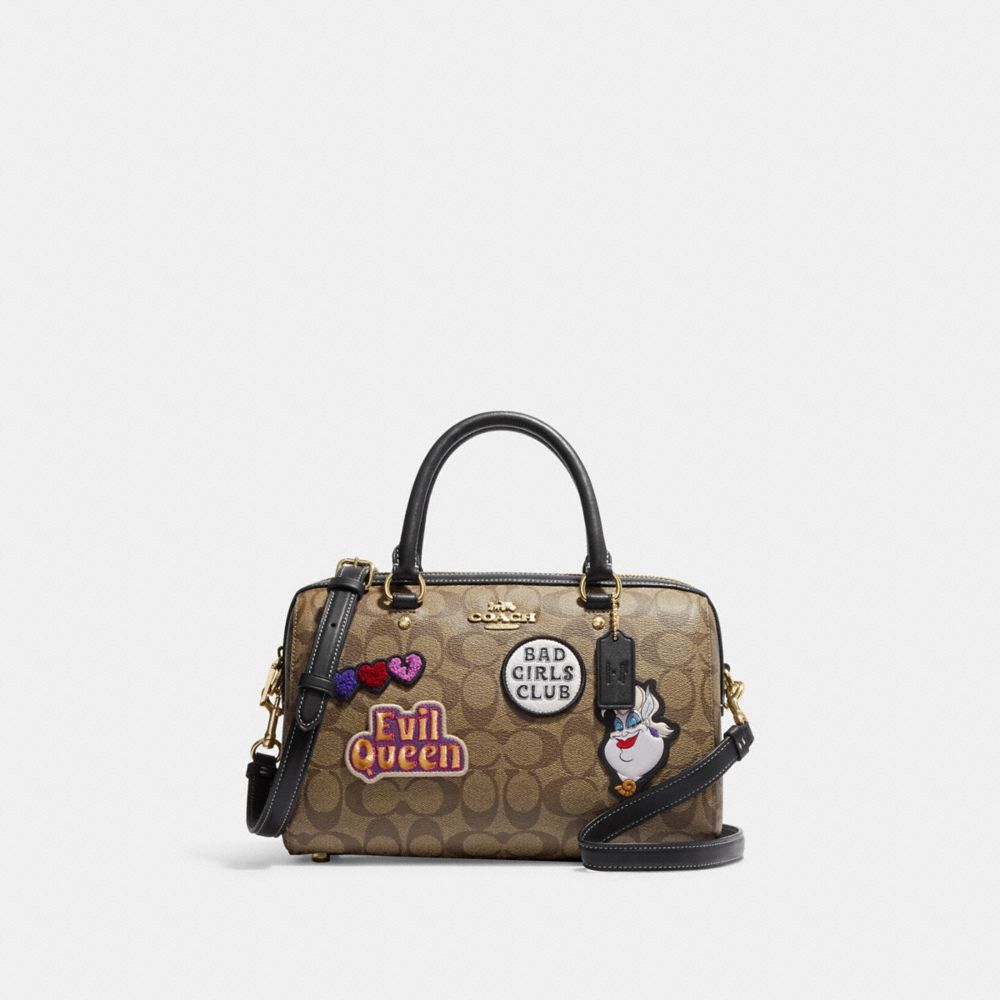 Disney X Coach Rowan Satchel In Signature Canvas With Patches - CC149 - Gold/Khaki Multi