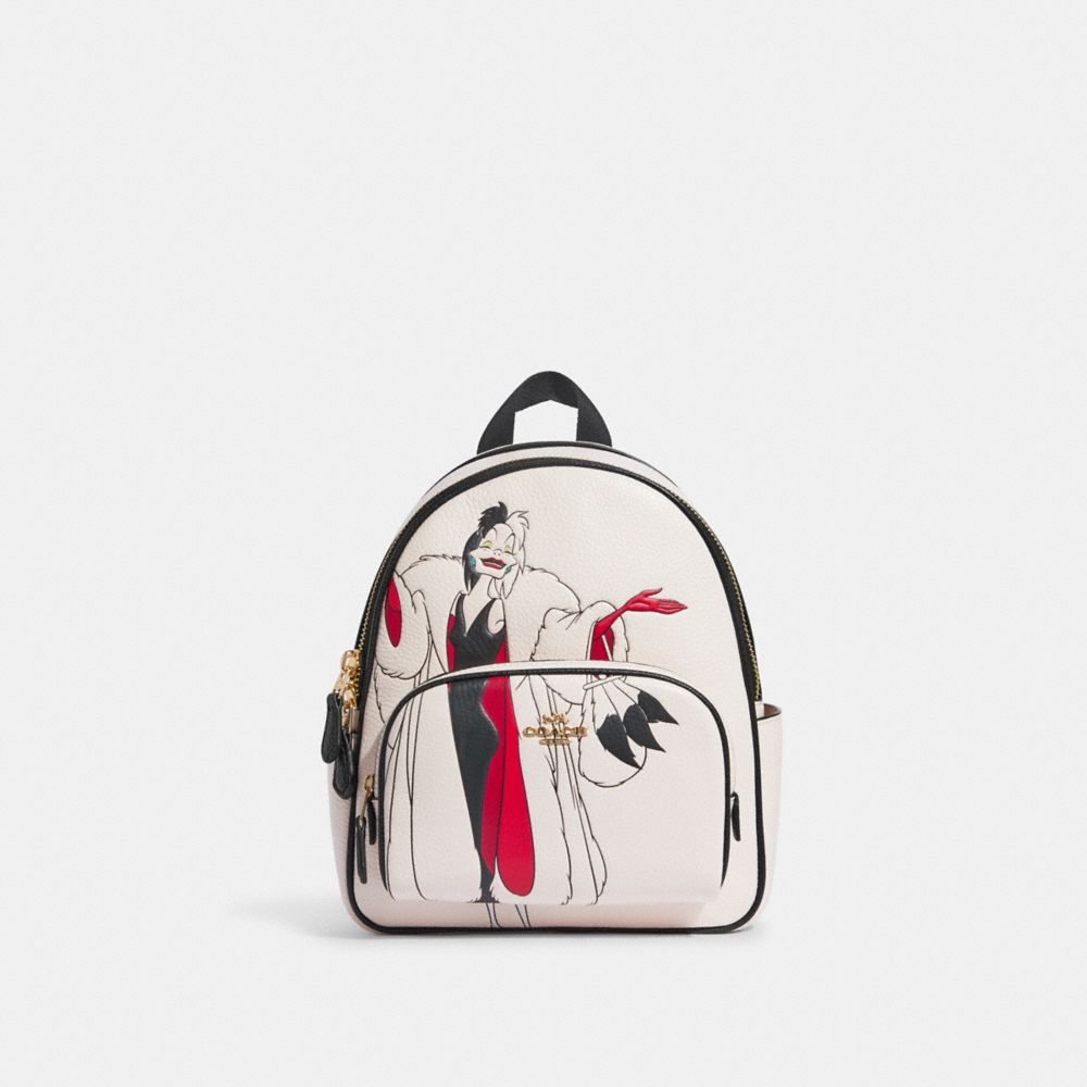 Disney X Coach Mini Court Backpack With Cruella Motif - CC158 - Gold/Chalk Multi